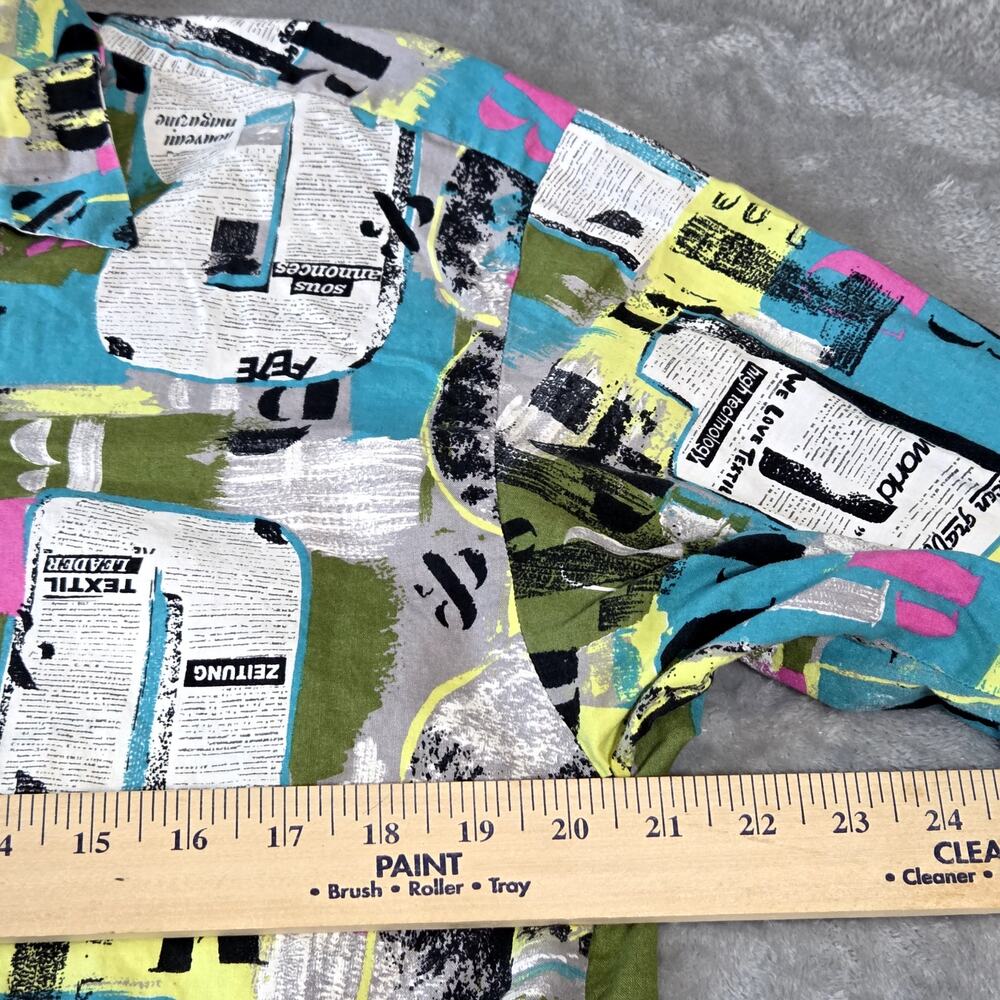 Unbranded Newspaper Print Shirt Mens Large Multicolor Fair Grunge Abstract Art - Picture 3 of 7